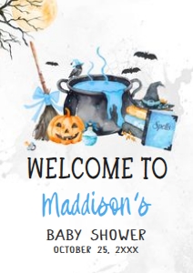 1148 Blue Baby is Brewing Halloween Baby Shower Welcome Sign A1 B: 1148 Blue Baby is Brewing Halloween Baby Shower Welcome Sign