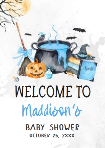 1148 Blue Baby is Brewing Halloween Baby Shower Welcome Sign A2 B: 1148 Blue Baby is Brewing Halloween Baby Shower Welcome Sign