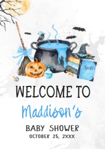 1148 Blue Baby is Brewing Halloween Baby Shower Welcome Sign A3 B: 1148 Blue Baby is Brewing Halloween Baby Shower Welcome Sign