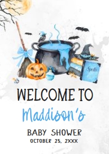 1148 Blue Baby is Brewing Halloween Baby Shower Welcome Sign A4 B: 1148 Blue Baby is Brewing Halloween Baby Shower Welcome Sign