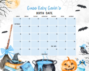 1148 Blue Baby is Brewing Halloween Baby Shower Calendar design preview