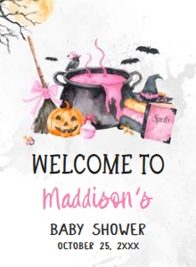 1148 Pink Baby is Brewing Halloween Baby Shower Welcome Sign design preview