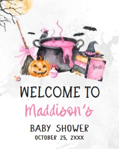 1148 Pink Baby is Brewing Halloween Baby Shower Welcome Sign 16x20 C: 1148 Pink Baby is Brewing Halloween Baby Shower Welcome Sign