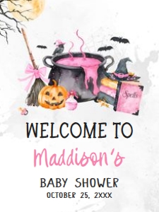 1148 Pink Baby is Brewing Halloween Baby Shower Welcome Sign 18x24 C: 1148 Pink Baby is Brewing Halloween Baby Shower Welcome Sign
