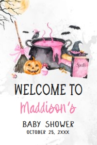 1148 Pink Baby is Brewing Halloween Baby Shower Welcome Sign 20x30 C: 1148 Pink Baby is Brewing Halloween Baby Shower Welcome Sign