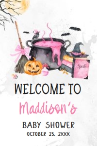 1148 Pink Baby is Brewing Halloween Baby Shower Welcome Sign 24x36 C: 1148 Pink Baby is Brewing Halloween Baby Shower Welcome Sign