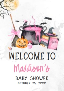 1148 Pink Baby is Brewing Halloween Baby Shower Welcome Sign A1 C: 1148 Pink Baby is Brewing Halloween Baby Shower Welcome Sign