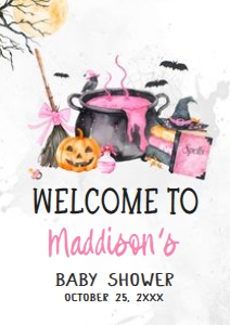 1148 Pink Baby is Brewing Halloween Baby Shower Welcome Sign A2 C: 1148 Pink Baby is Brewing Halloween Baby Shower Welcome Sign