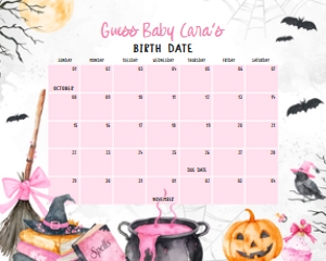 1148 Pink Baby is Brewing Halloween Baby Shower Calendar design preview