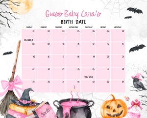 1148 Pink Baby is Brewing Halloween Baby Shower Calendar 20x16 C: 1148 Pink Baby is Brewing Halloween Baby Shower Calendar