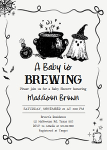 1152 Whimsical A Baby Is Brewing Halloween Baby Shower Invitation A: 1152 Whimsical A Baby Is Brewing Halloween Baby Shower Mega Bundle