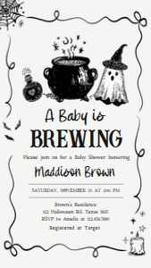 1152 Whimsical A Baby Is Brewing Halloween Baby Shower Invitation Mobile A (S): 1152 Whimsical A Baby Is Brewing Halloween Baby Shower Mega Bundle