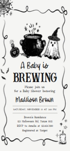 1152 Whimsical A Baby Is Brewing Halloween Baby Shower Invitation Mobile A (FS): 1152 Whimsical A Baby Is Brewing Halloween Baby Shower Mega Bundle