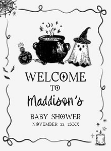 1152 Whimsical A Baby Is Brewing Halloween Baby Shower Welcome Sign design preview
