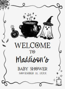 1152 Whimsical A Baby Is Brewing Halloween Baby Shower Welcome Sign 11x15 A: 1152 Whimsical A Baby Is Brewing Halloween Baby Shower Mega Bundle