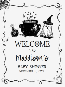 1152 Whimsical A Baby Is Brewing Halloween Baby Shower Welcome Sign 18x24 A: 1152 Whimsical A Baby Is Brewing Halloween Baby Shower Mega Bundle