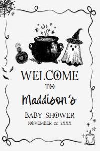 1152 Whimsical A Baby Is Brewing Halloween Baby Shower Welcome Sign 24x36 A: 1152 Whimsical A Baby Is Brewing Halloween Baby Shower Mega Bundle