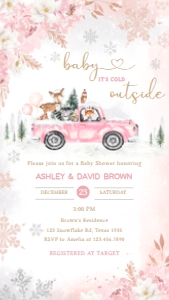 529 Pink Winter Woodland Truck Baby Shower Invitation Mobile (S): 529 Pink Winter Woodland Truck Baby Shower Mega Bundle