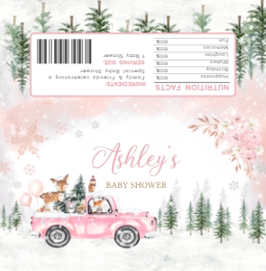 529 Pink Winter Woodland Truck Baby Shower Candy Wrapper: 529 Pink Winter Woodland Truck Baby Shower Mega Bundle