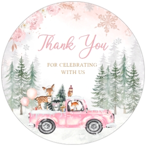 529 Pink Winter Woodland Truck Baby Shower Round Favor Tag: 529 Pink Winter Woodland Truck Baby Shower Mega Bundle