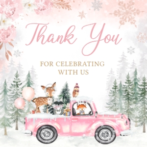 529 Pink Winter Woodland Truck Baby Shower Square Favor Tag: 529 Pink Winter Woodland Truck Baby Shower Mega Bundle