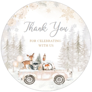 533 White Winter Woodland Truck Baby Shower Round Favor Tag: 533 White Winter Woodland Truck Baby Shower Mega Bundle