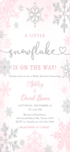 536 Pink Silver Little Snowflake Baby Shower Invitation Mobile (FS): 536 Pink Silver Little Snowflake Baby Shower Mega Bundle