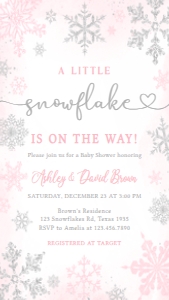 536 Pink Silver Little Snowflake Baby Shower Invitation Mobile (S): 536 Pink Silver Little Snowflake Baby Shower Mega Bundle
