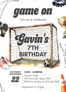 120BD Soccer Birthday Invitation C: 120BD Soccer Birthday Invitation