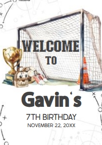 120BD Soccer Birthday Welcome Sign A3 B: 120BD Soccer Birthday Welcome Sign