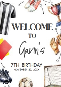 120BD Soccer Birthday Welcome Sign A3 A: 120BD Soccer Birthday Welcome Sign