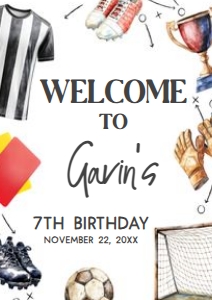120BD Soccer Birthday Welcome Sign A4 A: 120BD Soccer Birthday Welcome Sign