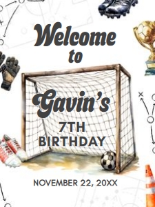 120BD Soccer Birthday Welcome Sign 18x24 C: 120BD Soccer Birthday Welcome Sign