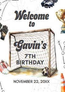 120BD Soccer Birthday Welcome Sign A3 C: 120BD Soccer Birthday Welcome Sign