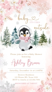 557 Pink Penguin Baby Shower Invitation Mobile (S): 557 Pink Penguin Baby Shower Mega Bundle