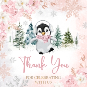 557 Pink Penguin Baby Shower Square Favor Tag: 557 Pink Penguin Baby Shower Mega Bundle