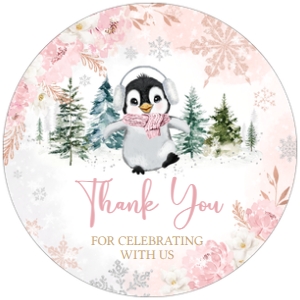 557 Pink Penguin Baby Shower Round Favor Tag: 557 Pink Penguin Baby Shower Mega Bundle