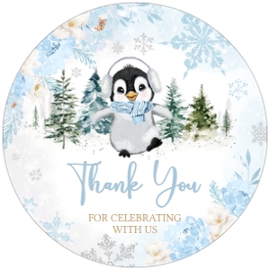 559 Blue Penguin Baby Shower Round Favor Tag: 559 Blue Penguin Baby Shower Mega Bundle