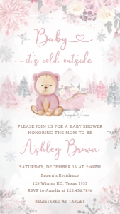 521 Pink Winter Bear Baby Shower Mobile Invitation (S): 521 Pink Winter Bear Baby Shower Mega Bundle