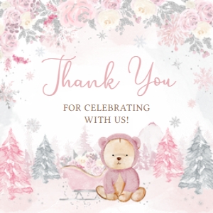 521 Pink Winter Bear Baby Shower Square Favor Tag: 521 Pink Winter Bear Baby Shower Mega Bundle