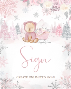521 Pink Winter Bear Baby Shower Custom Sign: 521 Pink Winter Bear Baby Shower Mega Bundle