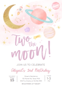 46BD Two the Moon Birthday Invitation B: 46BD Two the Moon Birthday Invitation