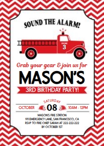 Fire truck birthday invitation white design preview