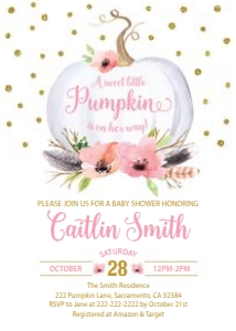 White Pumpkin Baby Shower Invitation 5x7: Pumpkin Baby Shower Invitation Collection Boho