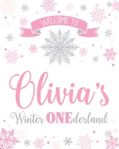 Winter Onederland Welcome Sign Large, Pink Silver design preview