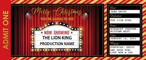 Christmas Theatre Ticket, Red Gold: Christmas Theatre Ticket Red Gold