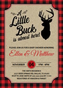 Little Buck Baby Shower Invitation- Buffalo Plaid: Little Buck Baby Shower Invitation Buffalo Plaid