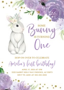 Bunny Birthday Invitation Lavender: Bunny Birthday Invitation Lavender
