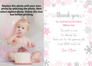Winter Onederland Thank You Card 5x7: Winter ONEderland Thank You Photo 5x7