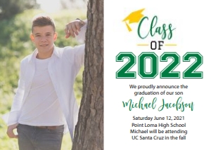Graduation announcement photo green yellow design preview